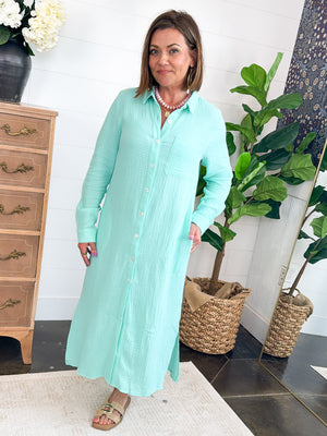 Le Evelyn Gauze Knit Tab Sleeve Duster Shirt