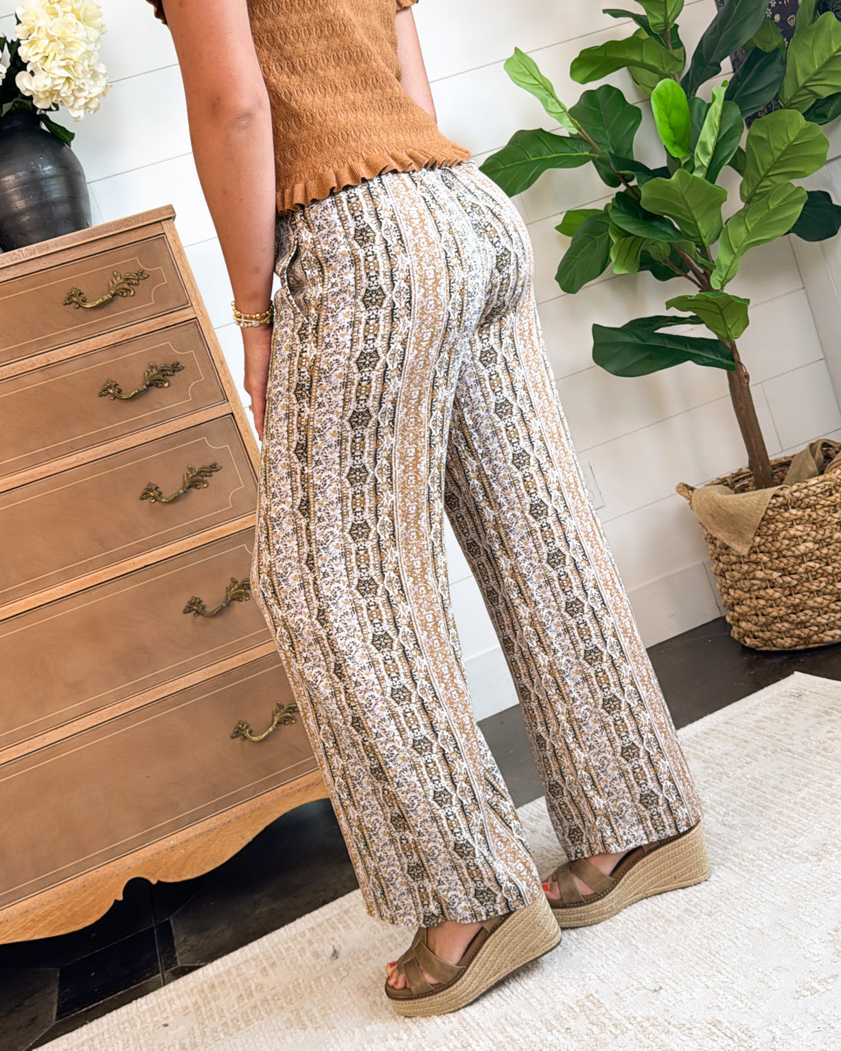 Desert Bloom Border Print Wide Leg Pants