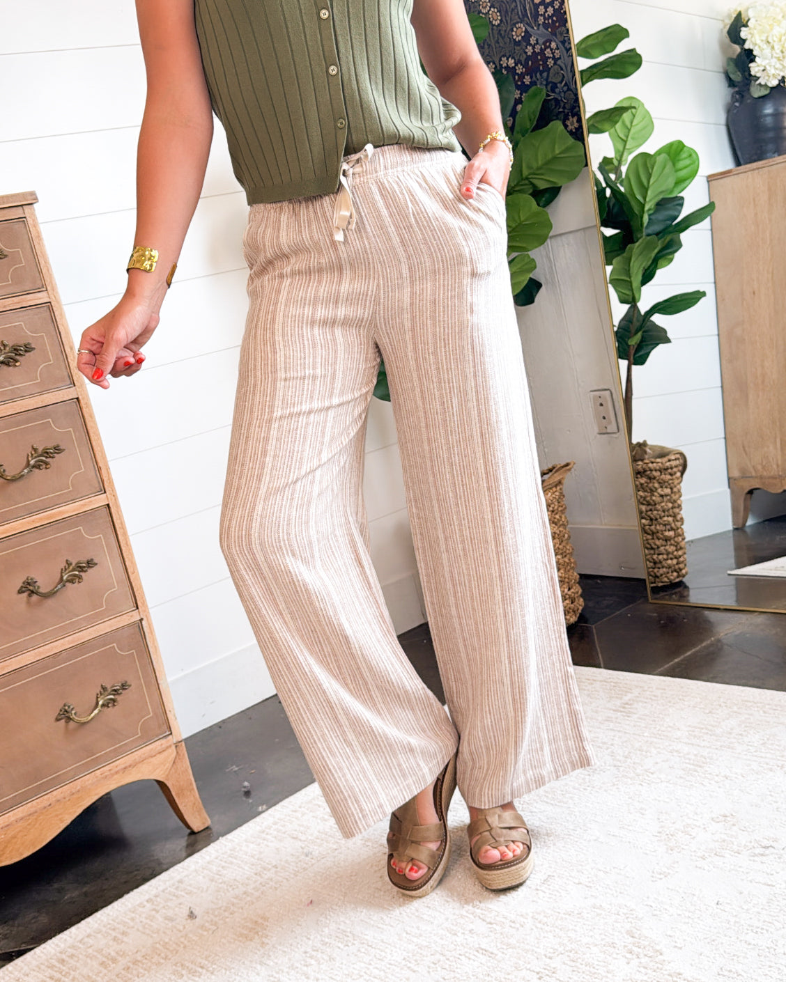 Bay City Striped Linen Wide Leg Pants