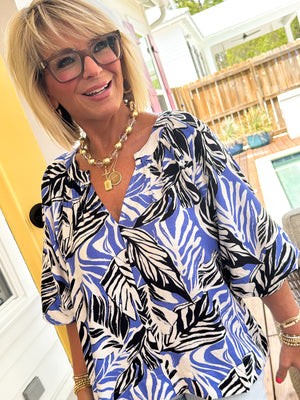 Tiki Time Tropical Split Neck Blouse
