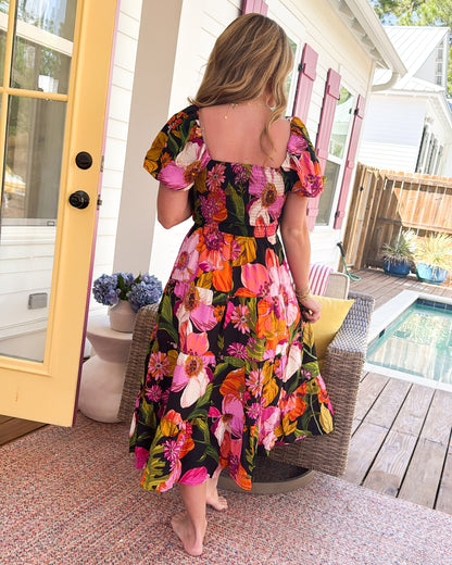 Brightly Bloom Smocked Tiered Midi Dress
