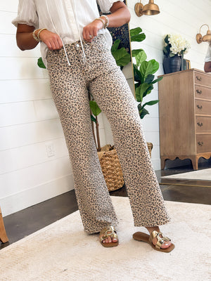 Lovervet By VERVET | Farrah Leopard Mid Rise Wide Leg Jeans