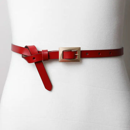 Leather Skinny Square Buckle Belt