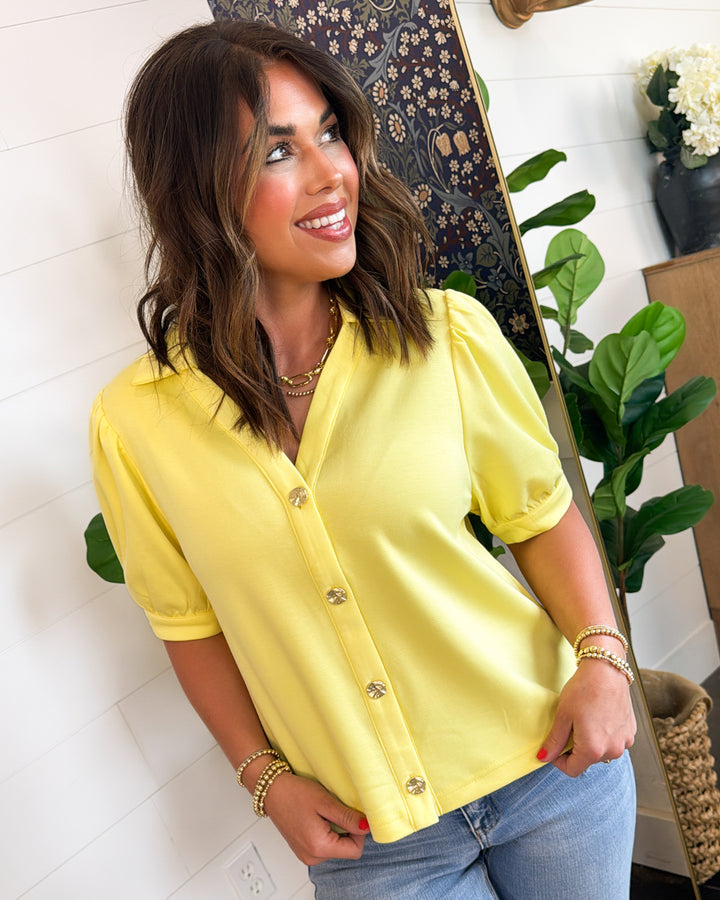 The Alessia Gold Button Collared Knit Top