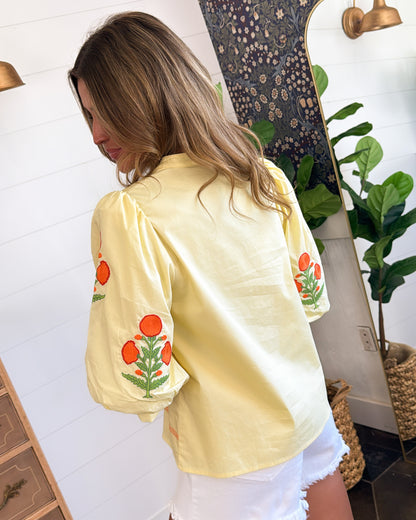 Sweet Moments Embroidered Tasel Tie Blouse