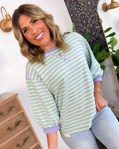 At Your Leisure Striped Top Stitch Knit Top