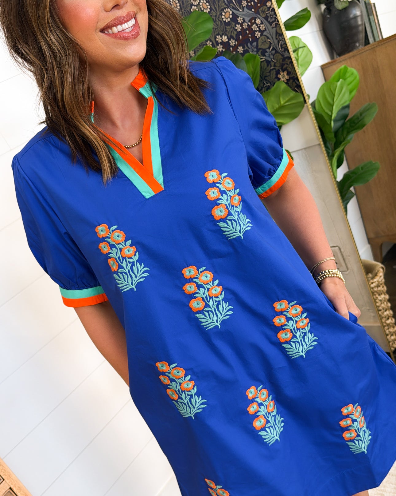 My Debut Floral Embroidered Contrast Trim Dress