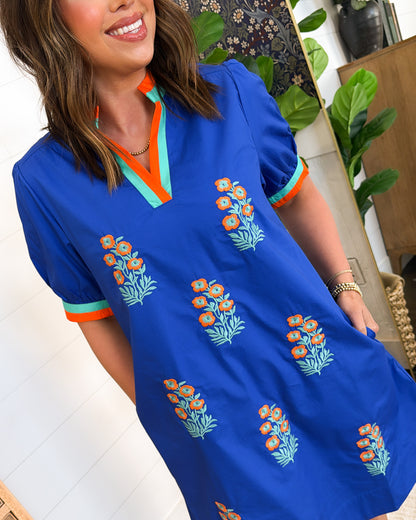 My Debut Floral Embroidered Contrast Trim Dress