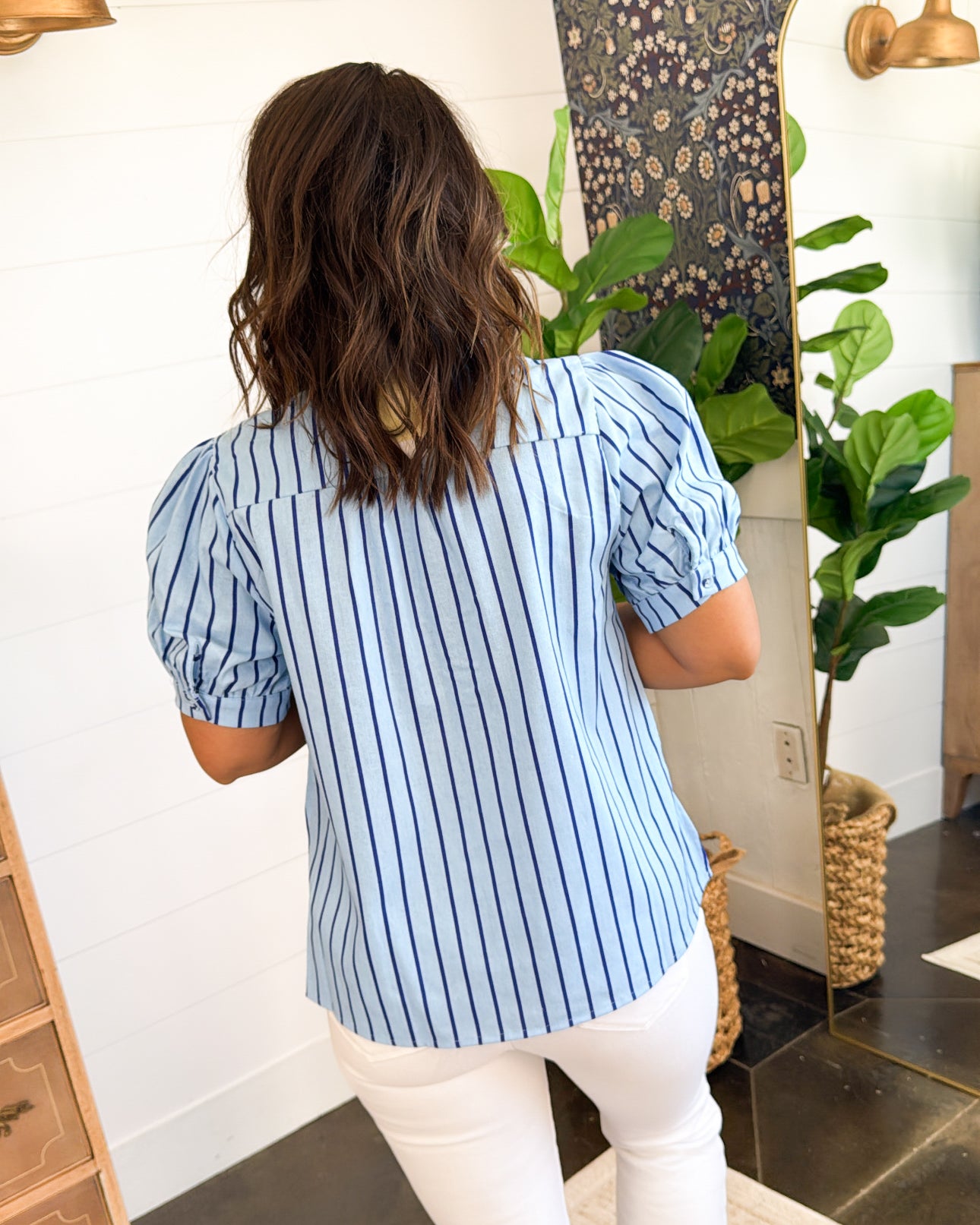 Lovely Details Striped Embroidered Ruffle Top