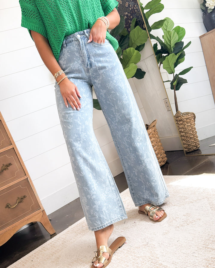 Zinnia High Rise Floral Wide Leg Jeans