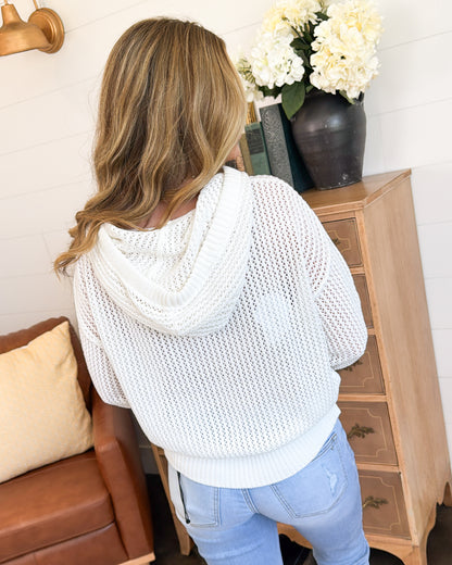 May She Wave American Flag Open Knit Hooded Sweater