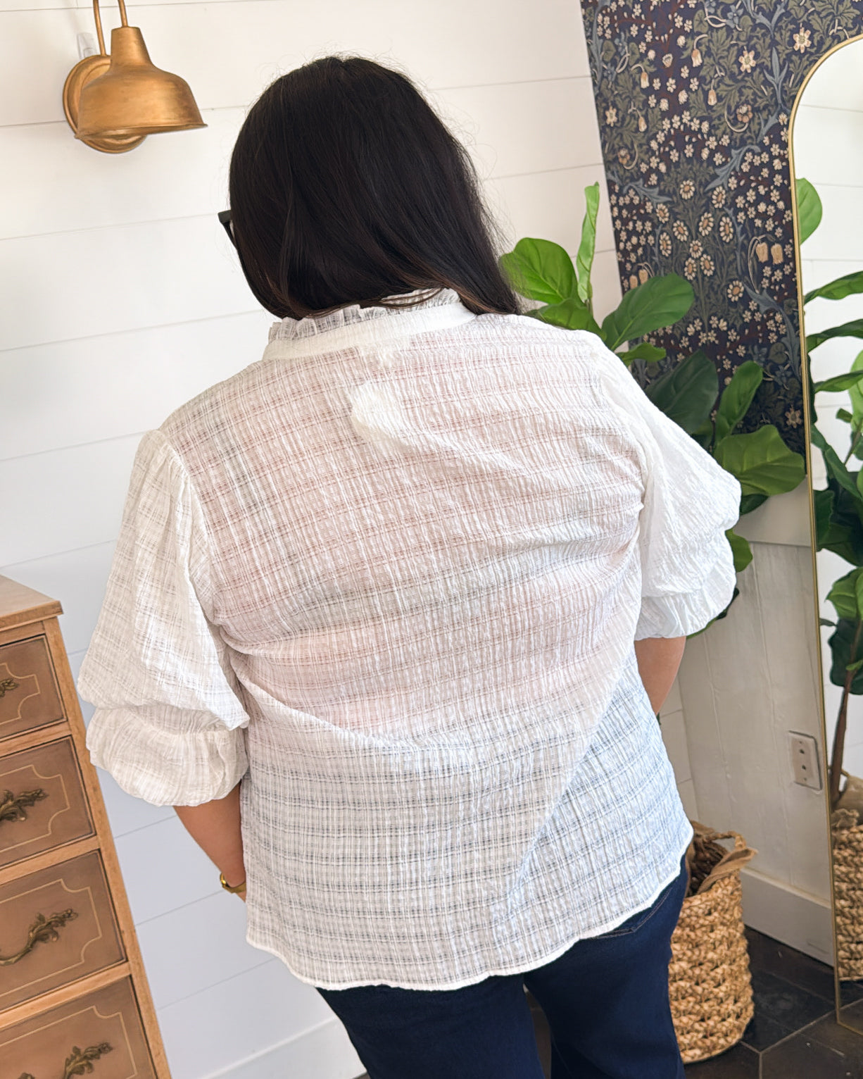 Grace In Motion Open Knit Bubble Sleeve Blouse