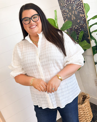 Grace In Motion Open Knit Bubble Sleeve Blouse