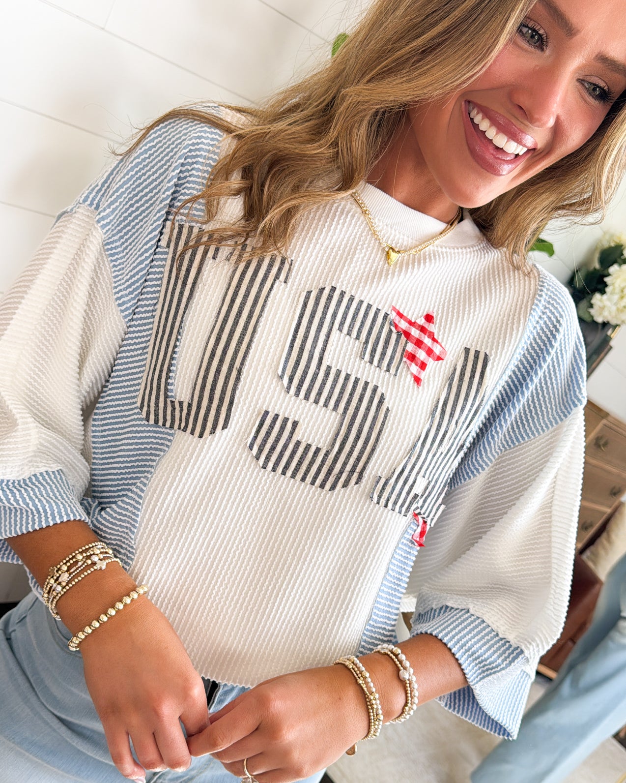 Land Of The Free USA Patch Color Block Pullover