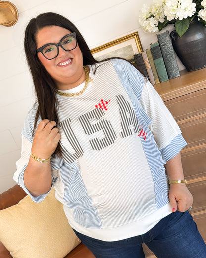 Land Of The Free USA Patch Color Block Pullover