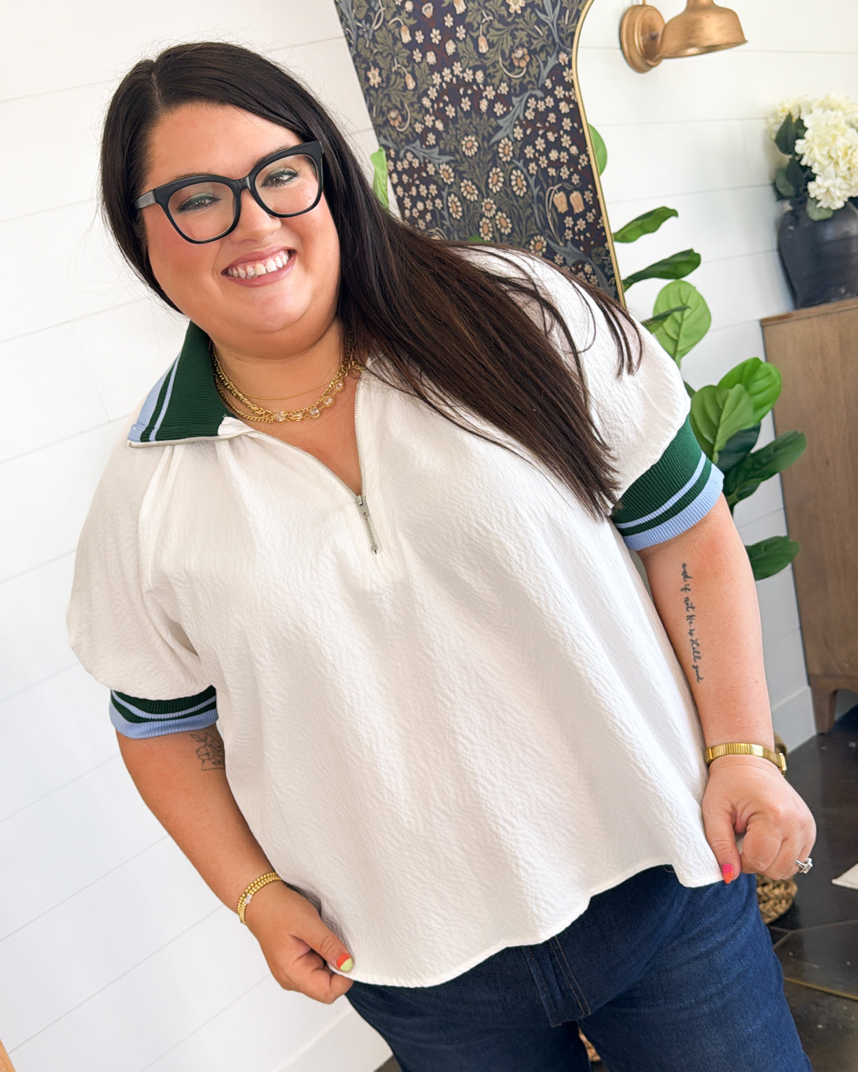 Turn It Up Contrast Stripe Half Zip Top