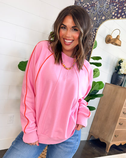 In The Pink Contrast Piping Raglan Pullover
