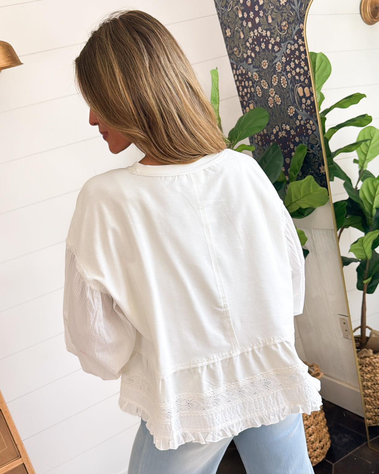 Vintage Allure Mixed Knit Lace Hem Top