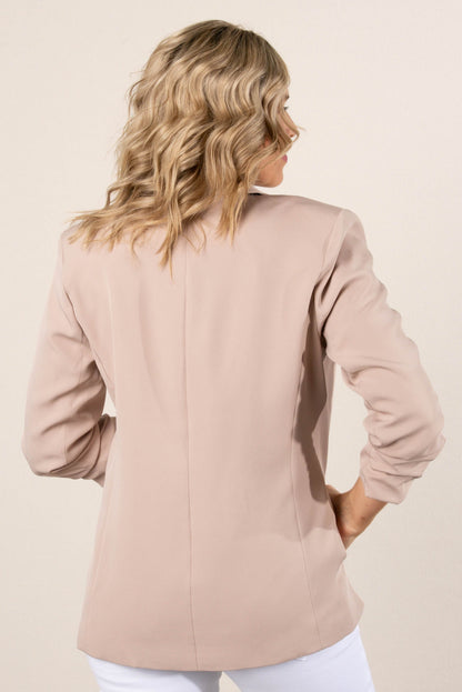Open Front Ruched Sleeve Blazer