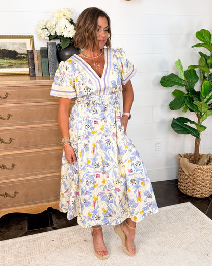 Pastel Perfection Floral Smocked Waist Midi Dress
