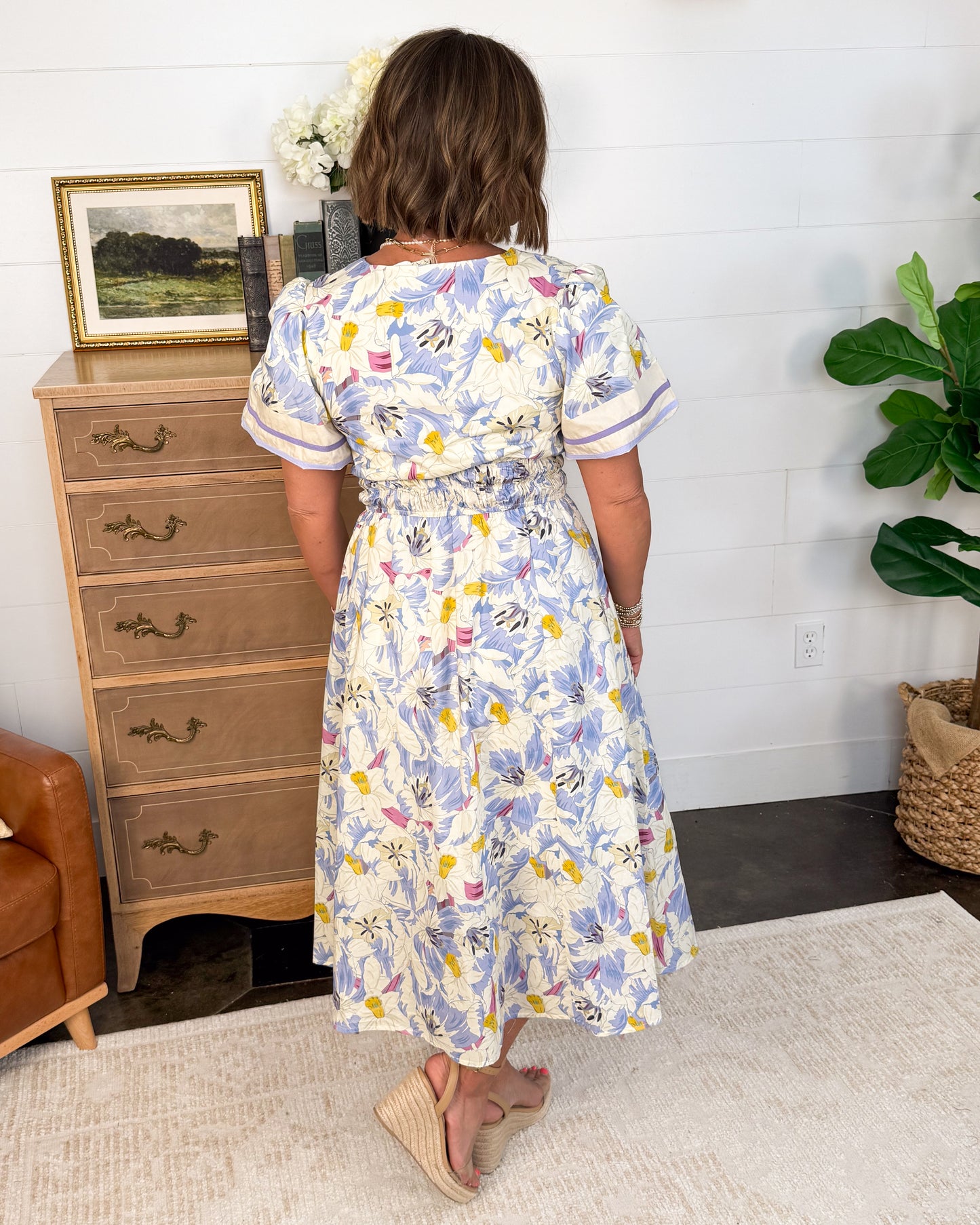 Pastel Perfection Floral Smocked Waist Midi Dress