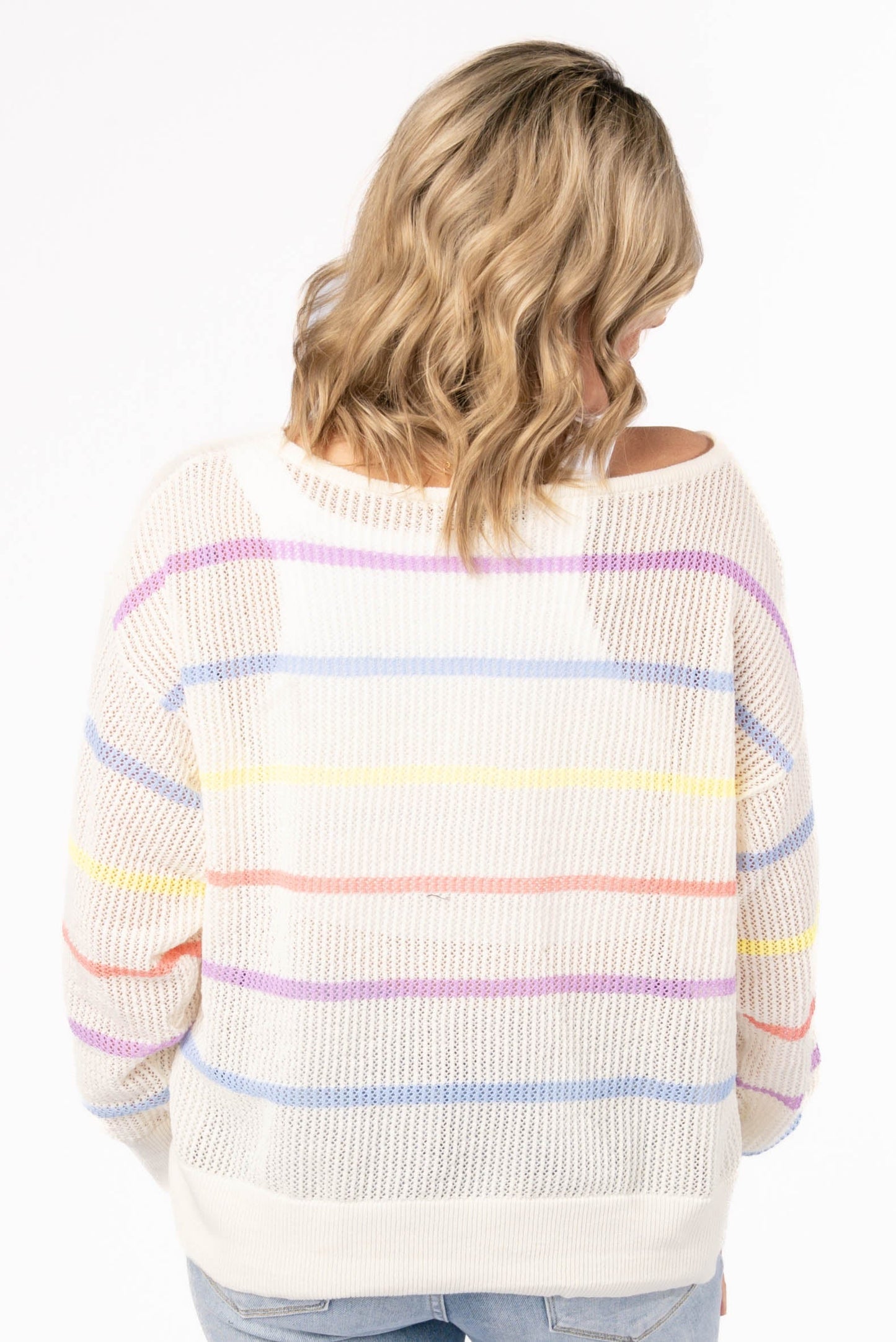 Oversized Striped Open Knit Top