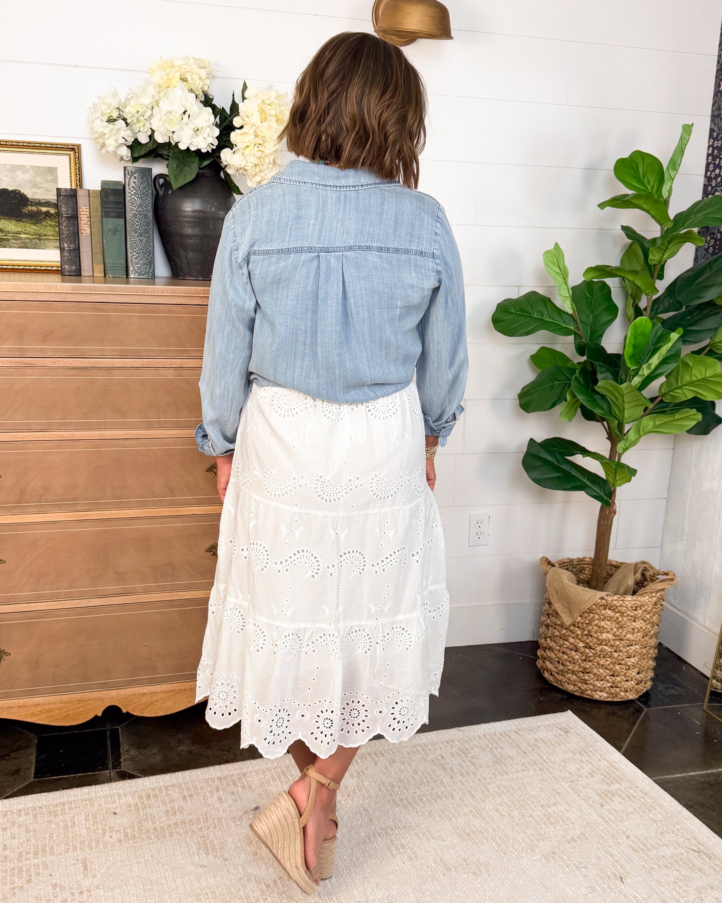 Poetry In Motion Eyelet Tiered Midi Skirt