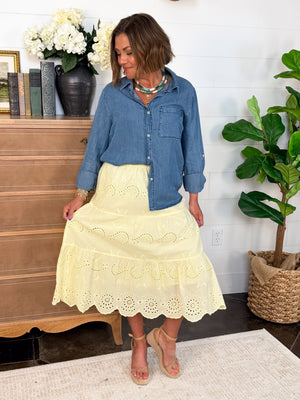 Poetry In Motion Eyelet Tiered Midi Skirt