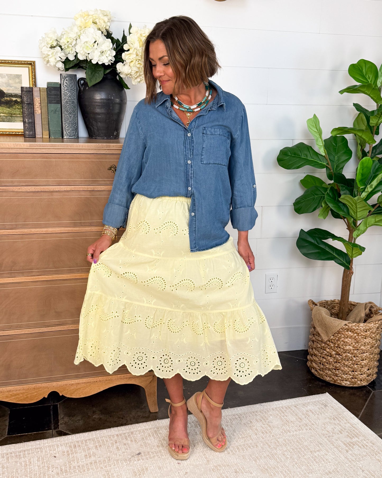 Poetry In Motion Eyelet Tiered Midi Skirt