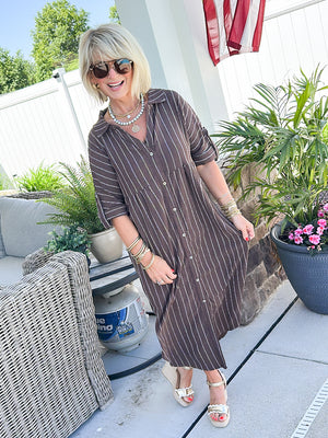 Coastal Town Striped Midi Shirt Dress