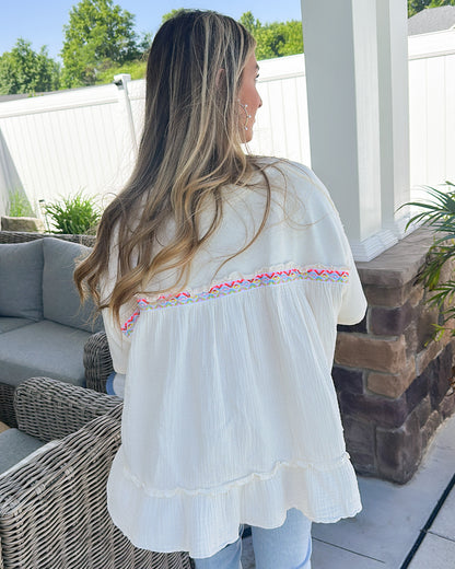 Feeling Boho Gauze Knit Embroidered Top