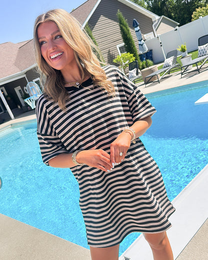 Traveling Gal Striped Jersey Knit T-Shirt Dress