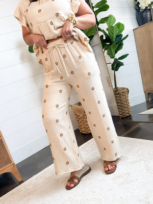 The Mayfaire Floral Embroidered Gauze Knit Pants