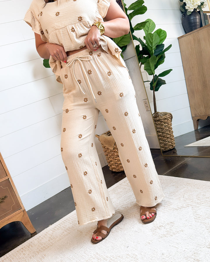 The Mayfaire Floral Embroidered Gauze Knit Pants