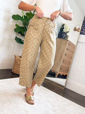Vivienne High Rise Polka Dot Side Bow Twill Pants