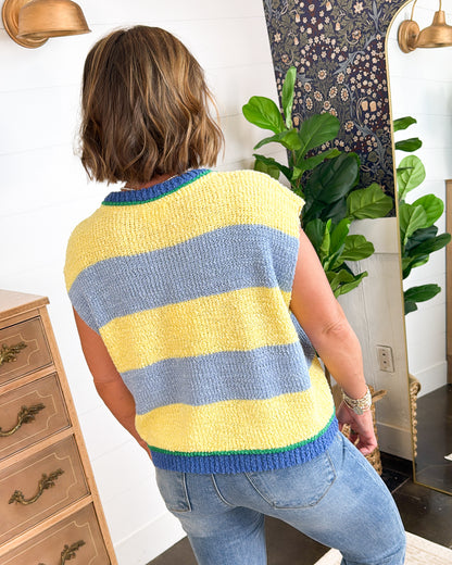 Walking On Sunshine Striped Top Stitch Sweater