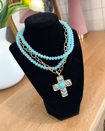 Daily Grace Beaded + Cross Pendant Layered Necklace