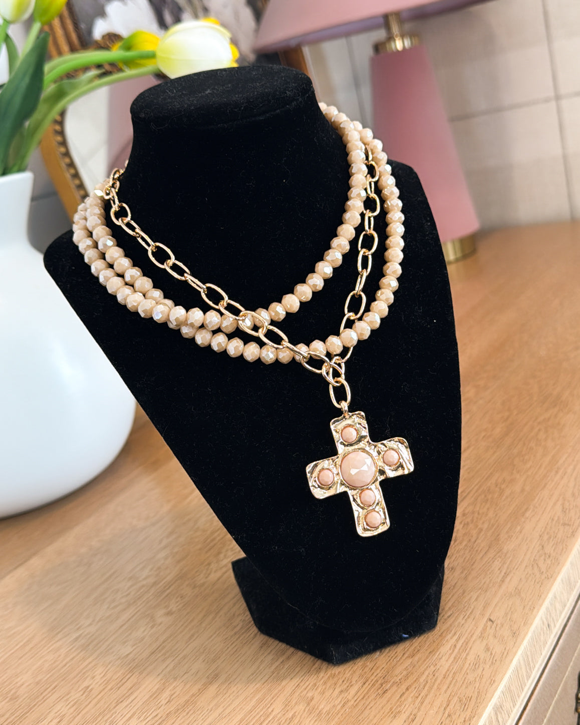 Daily Grace Beaded + Cross Pendant Layered Necklace