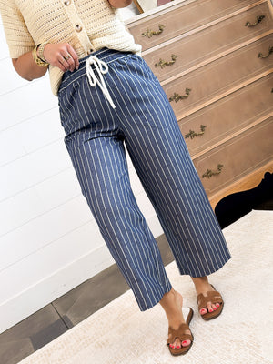 Harbor Line Striped Drawstring Crop Wide Leg Pants