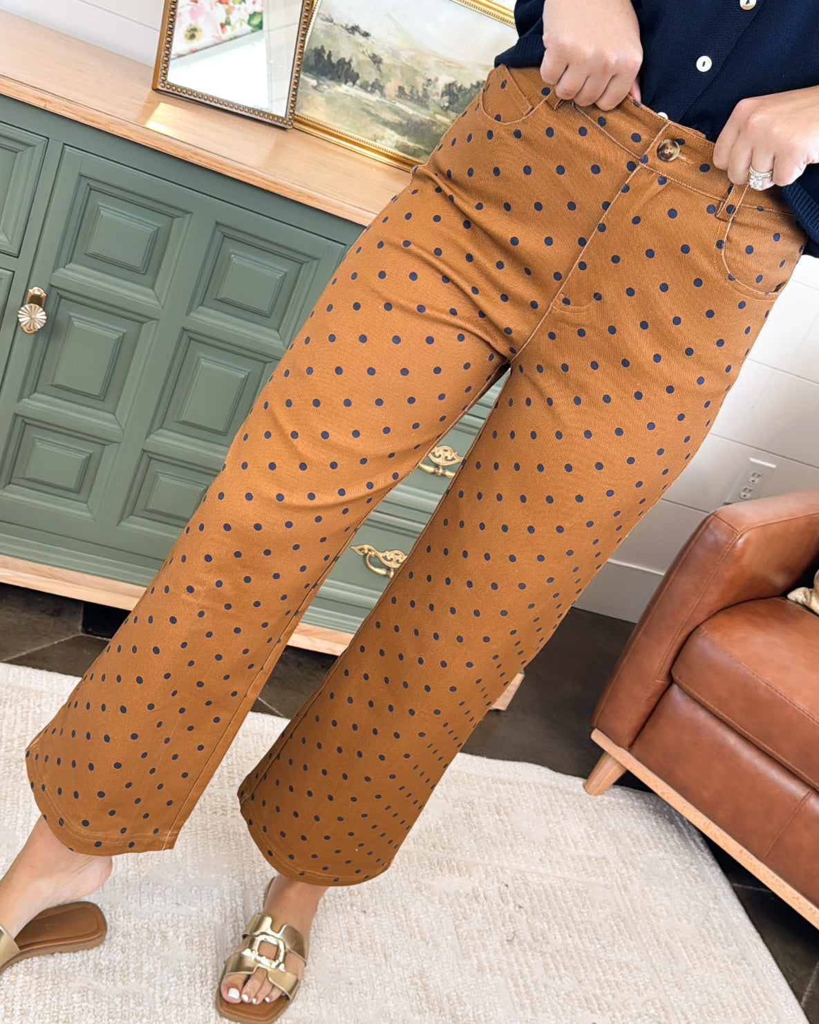 The Aubree Polka Dot Crop Wide Leg Twill Pants