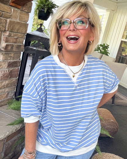 Saturday Social Striped Contrast Stitch Top