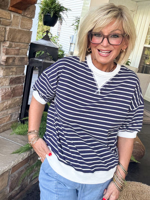 Saturday Social Striped Contrast Stitch Top