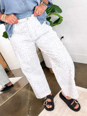 Wild About It Leopard High Rise Barrel Jeans