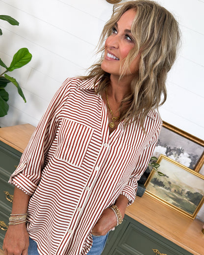 Upper Class Striped Tab Sleeve Pocket Shirt