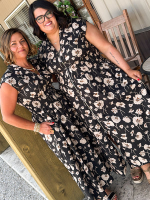 Poppy Fields Floral Half Zip Midi Dress