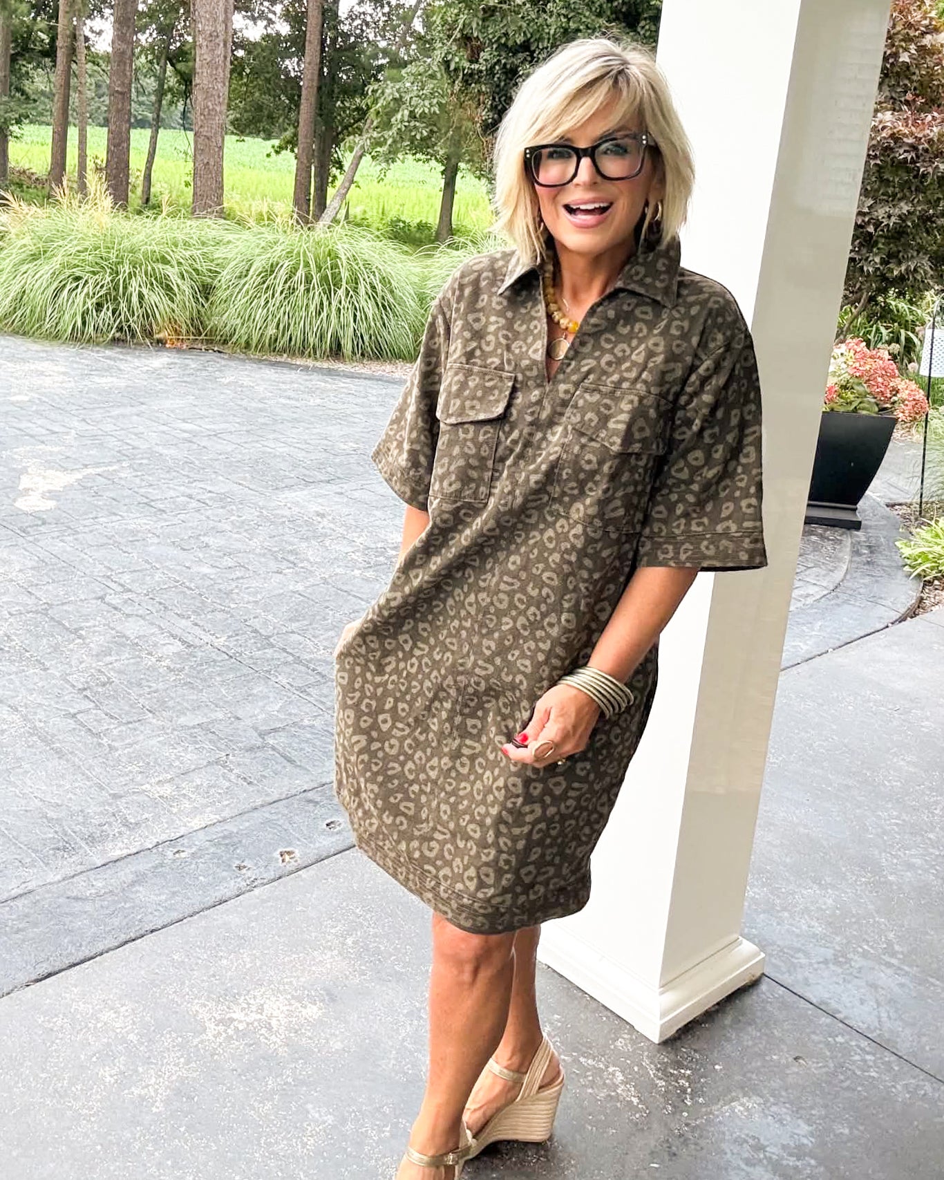 Safari Vibes Leopard Collared Pocket Dress
