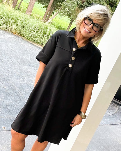 Polished Ease Collared Gold Button Dress
