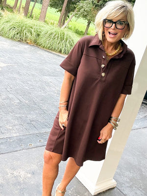 Polished Ease Collared Gold Button Dress