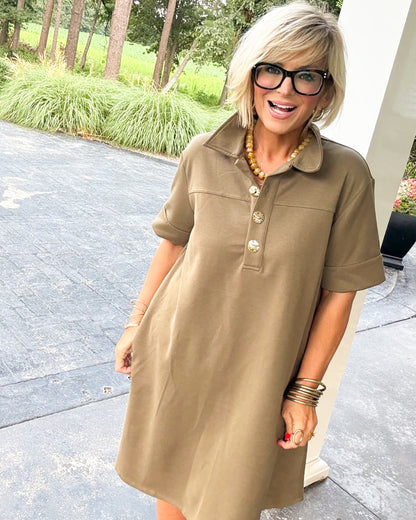 Polished Ease Collared Gold Button Dress