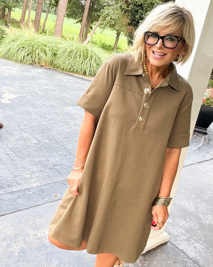 Polished Ease Collared Gold Button Dress